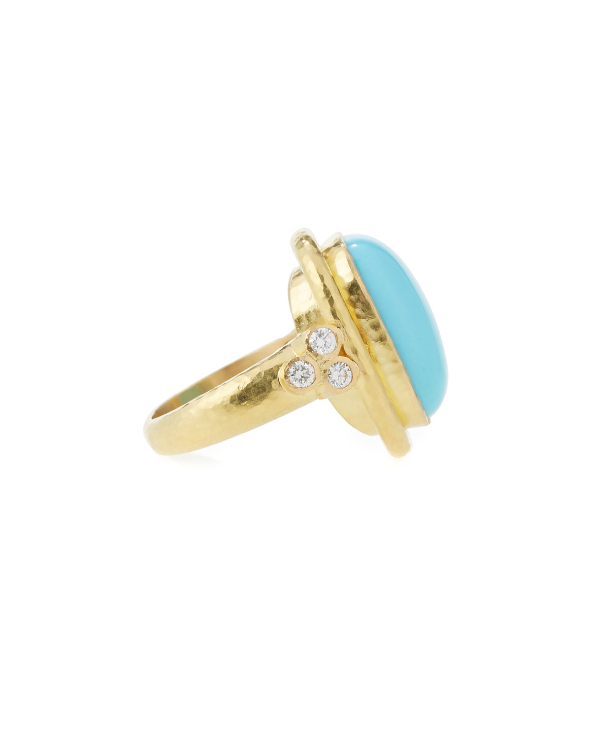 19K Gold Cushion-Cut Turquoise Ring with Diamonds