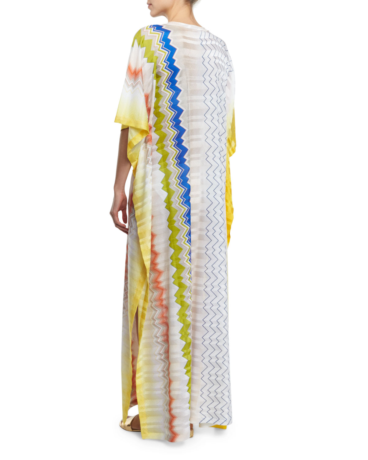 Zigzag-Print Long Caftan Coverup