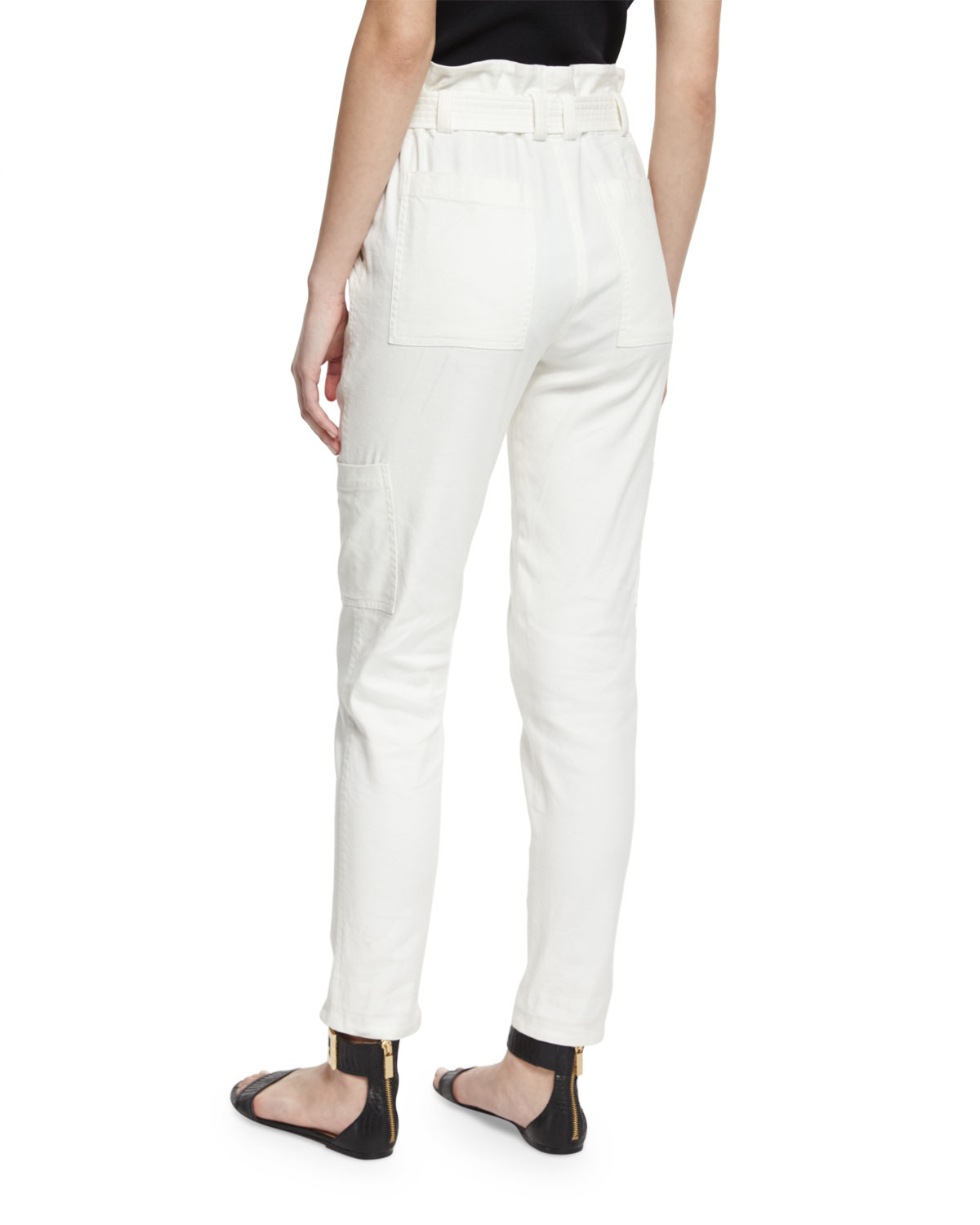 Lee Cropped Paperbag-Waist Pants, White