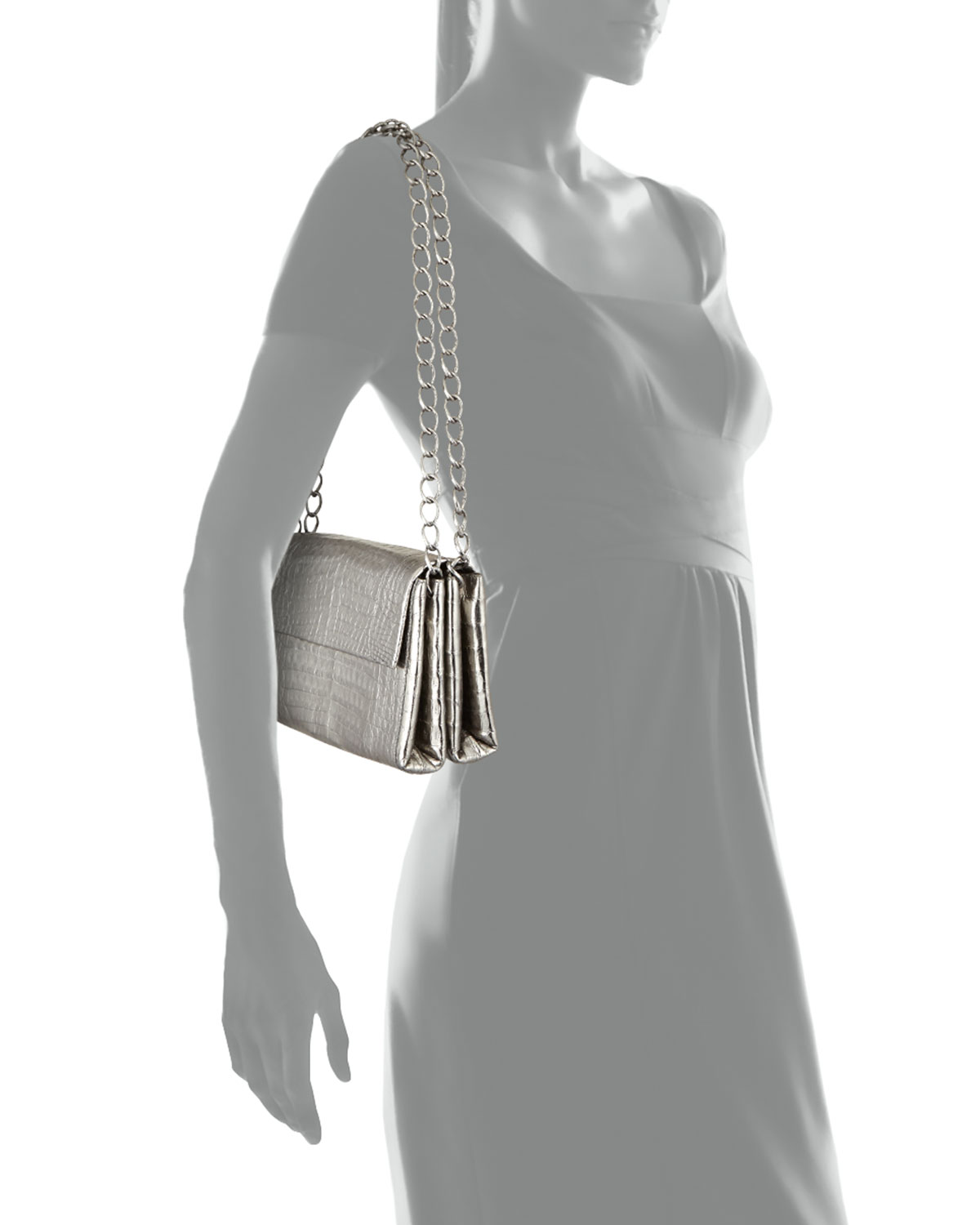 Crocodile Small Chain-Strap Shoulder Bag, Anthracite