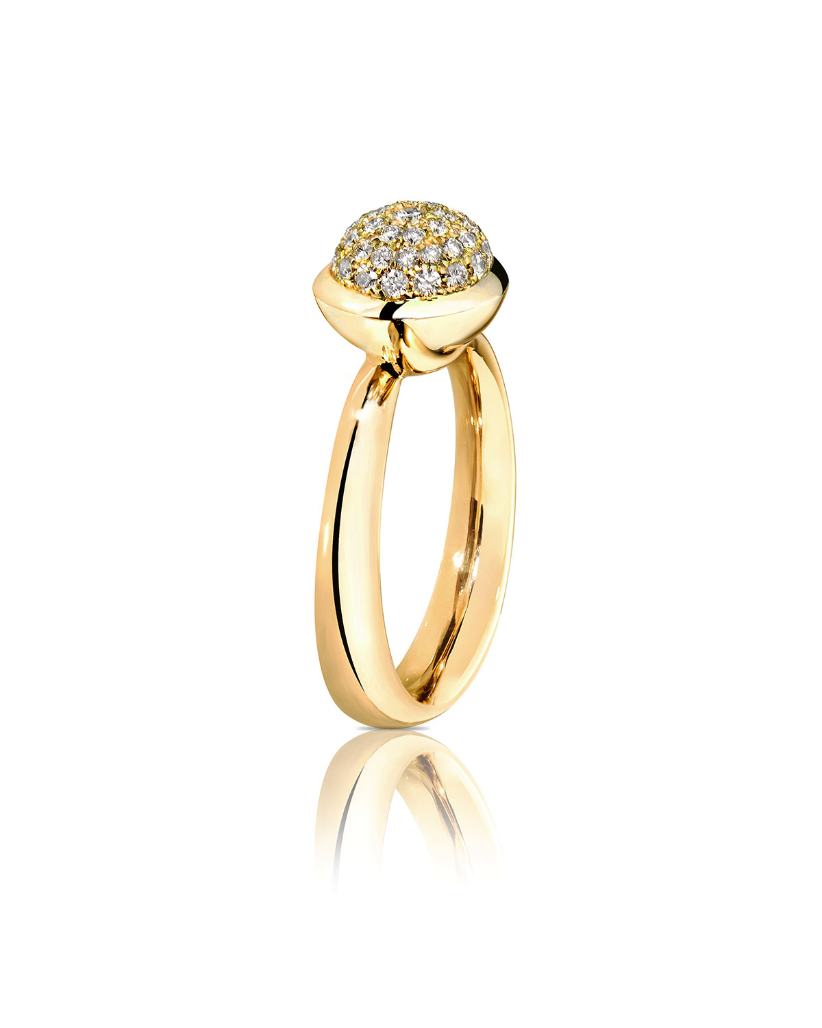 Bouton 18K Yellow Gold Pavé Diamond Ring, Size 7/54