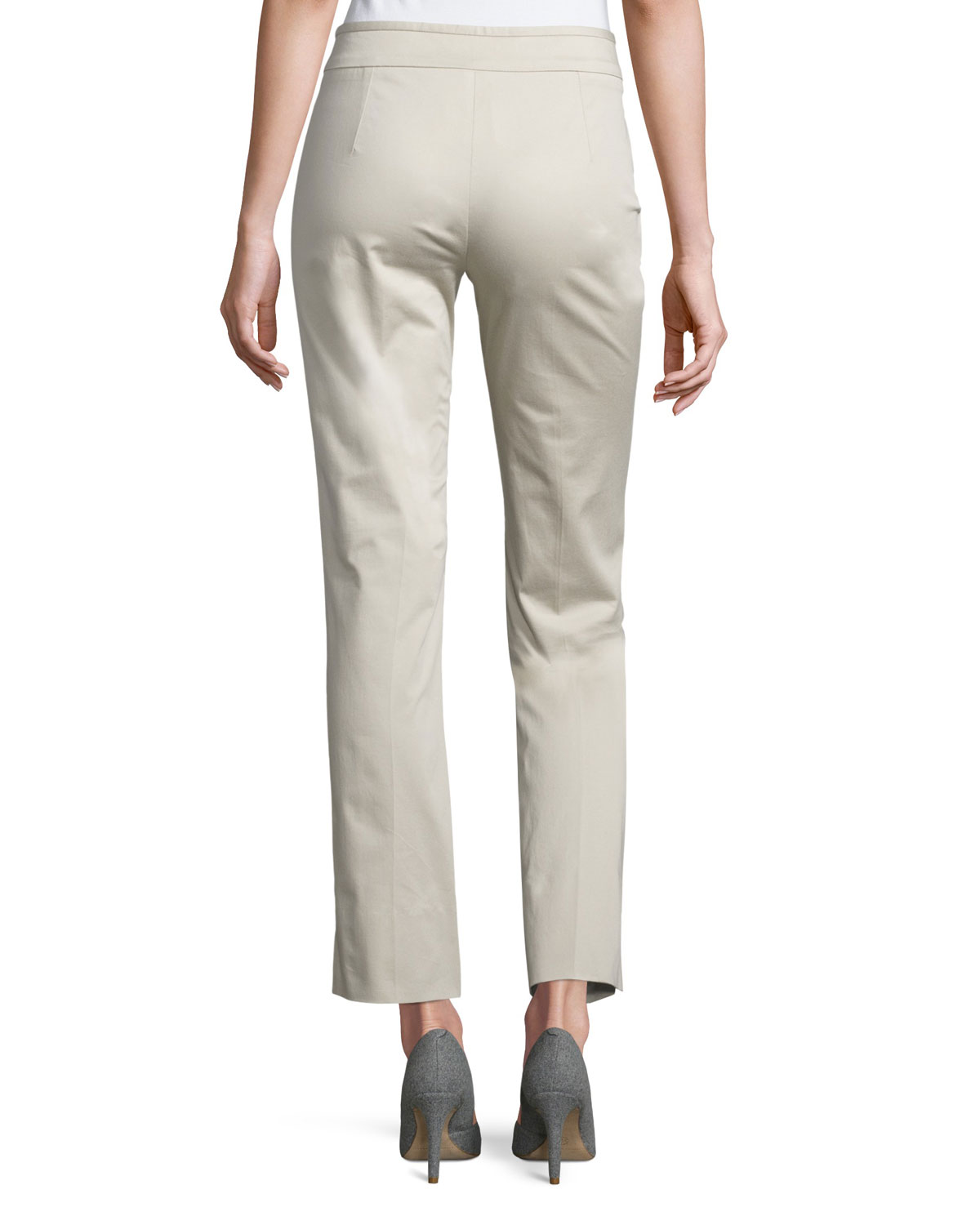 Stretch-Cotton Ankle Pants, Beige