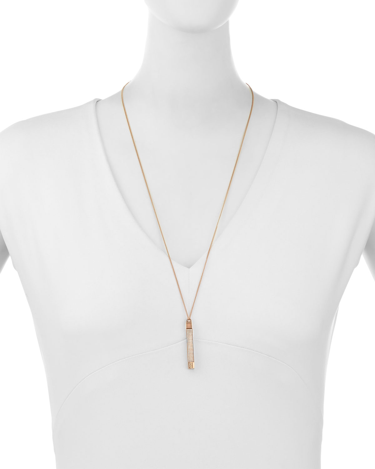 Mia Quadra Pavé Crystal Bar Necklace, Rose Gold