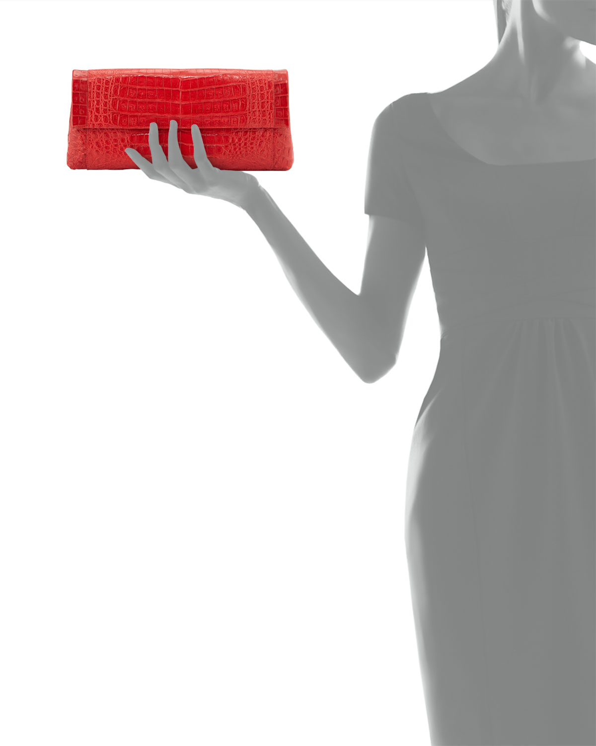 Gotham Crocodile Flap Clutch Bag, Pink Matte