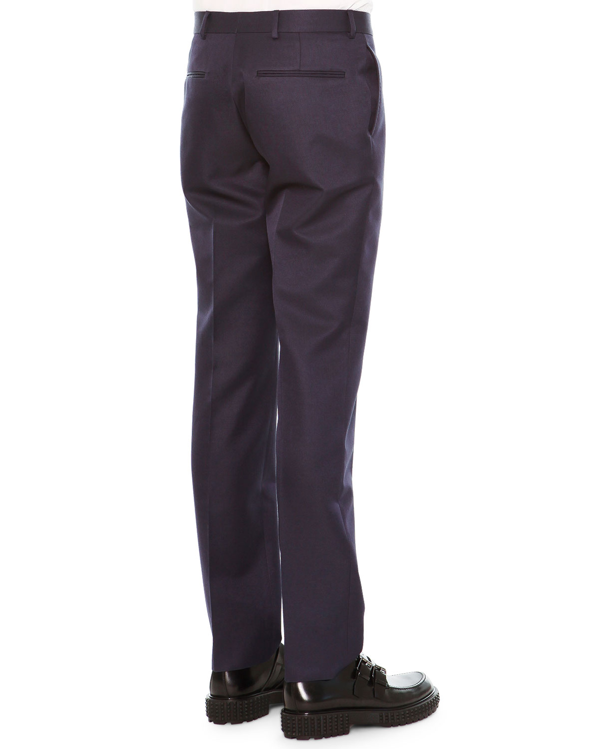 Slim-Fit Wool/Silk Trousers, Navy