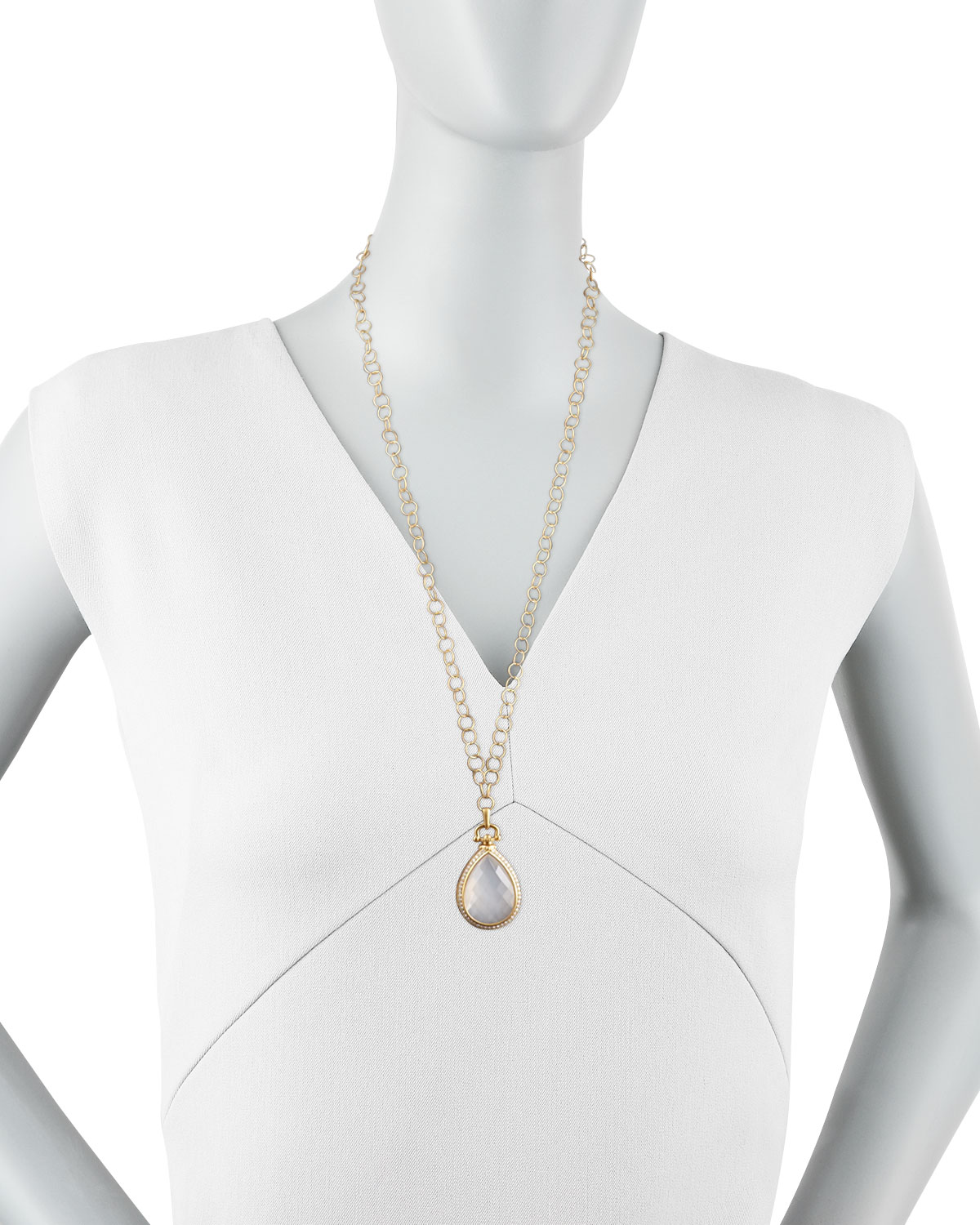 Snow Quartz & Diamond Teardrop Locket Necklace