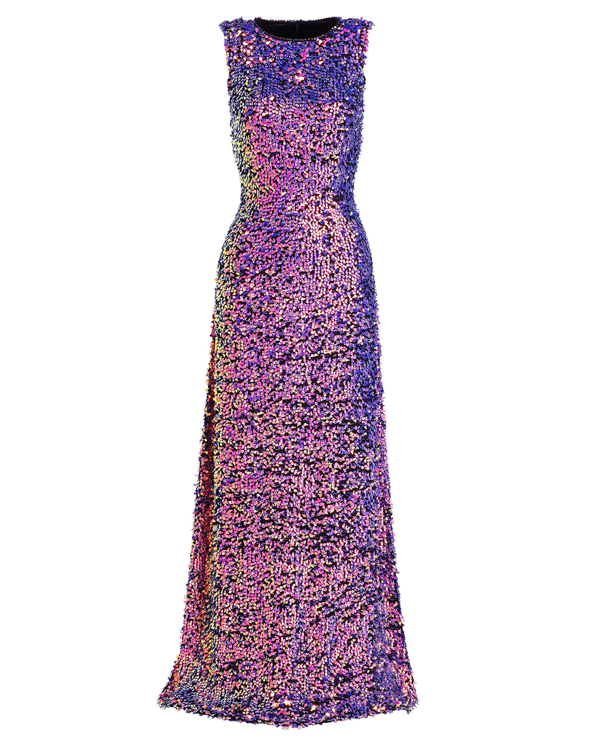 Iridescent Beaded Sleeveless Gown, Black/Multi