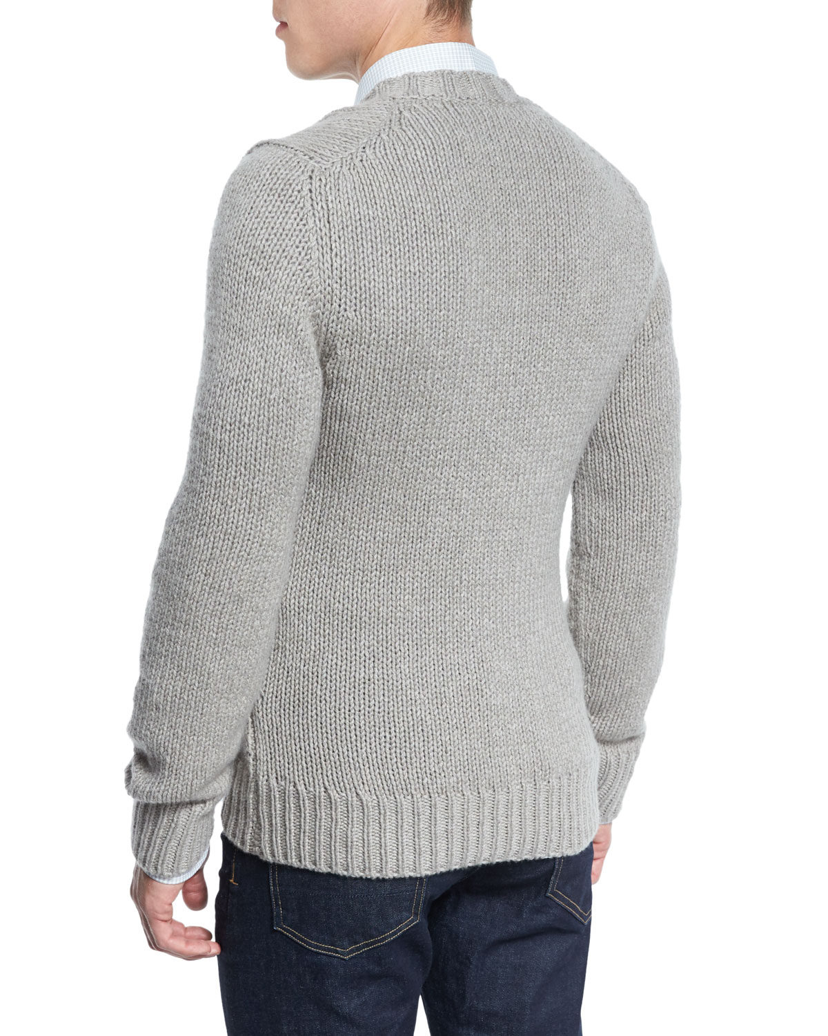 Cashmere-Wool V-Neck Sweater, Beige