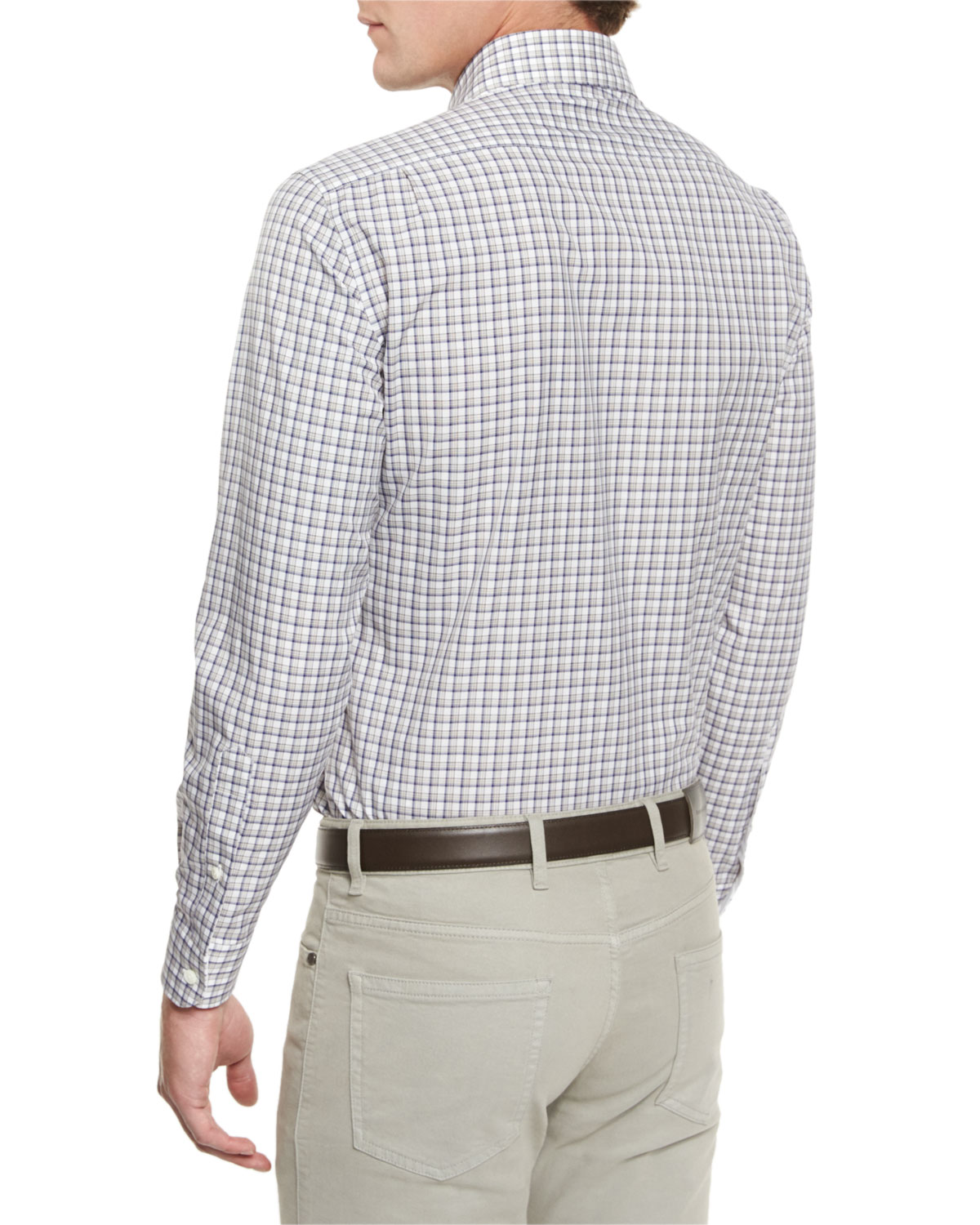 Check Long-Sleeve Sport Shirt, Blue Pattern