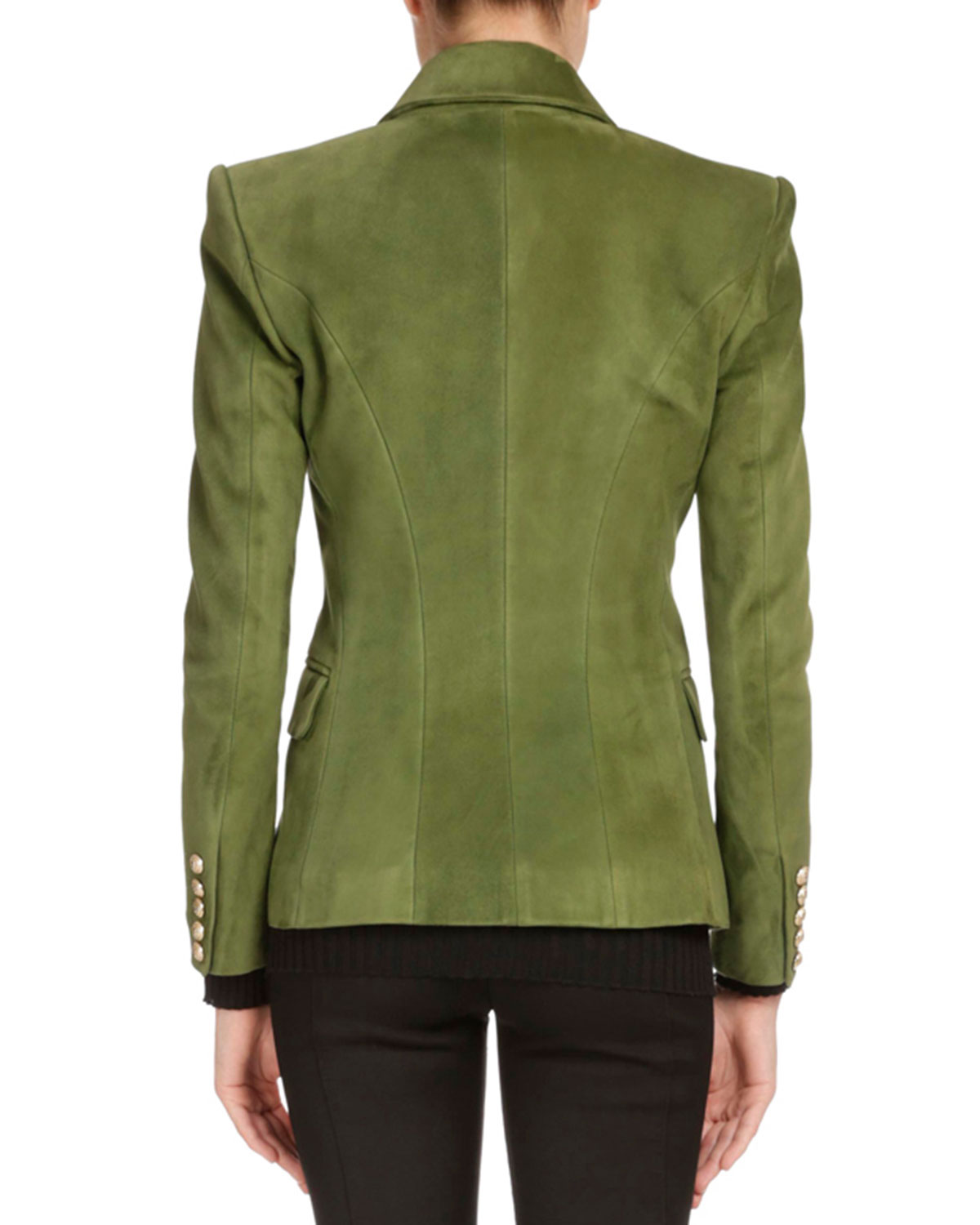 Classic Double-Breasted Suede Jacket, Olive