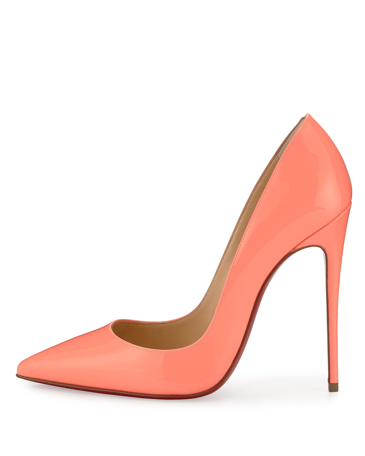 so kate patent 120mm red sole pump, flamingo