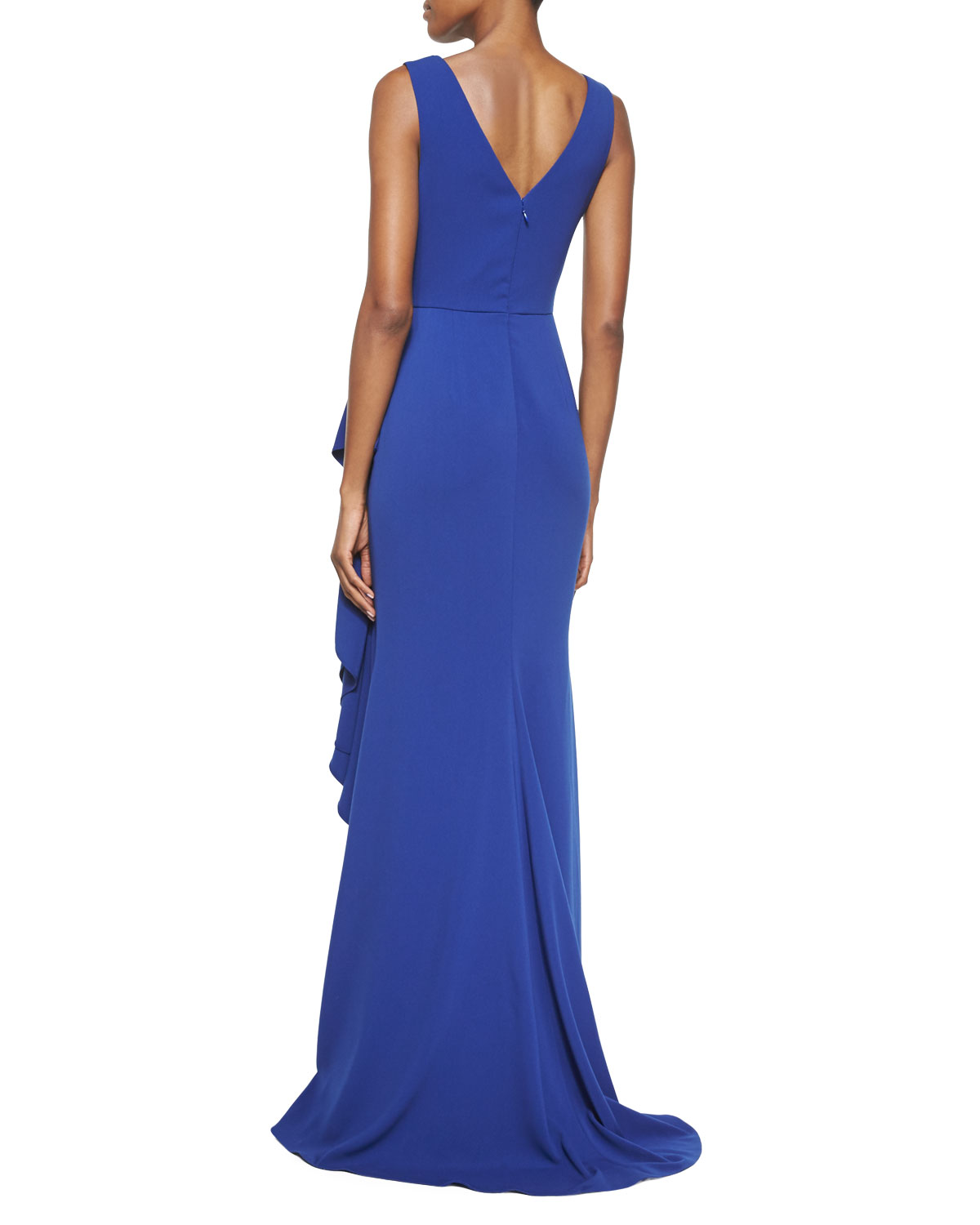 Faux-Wrap Ruffle-Front Gown, Electric Blue