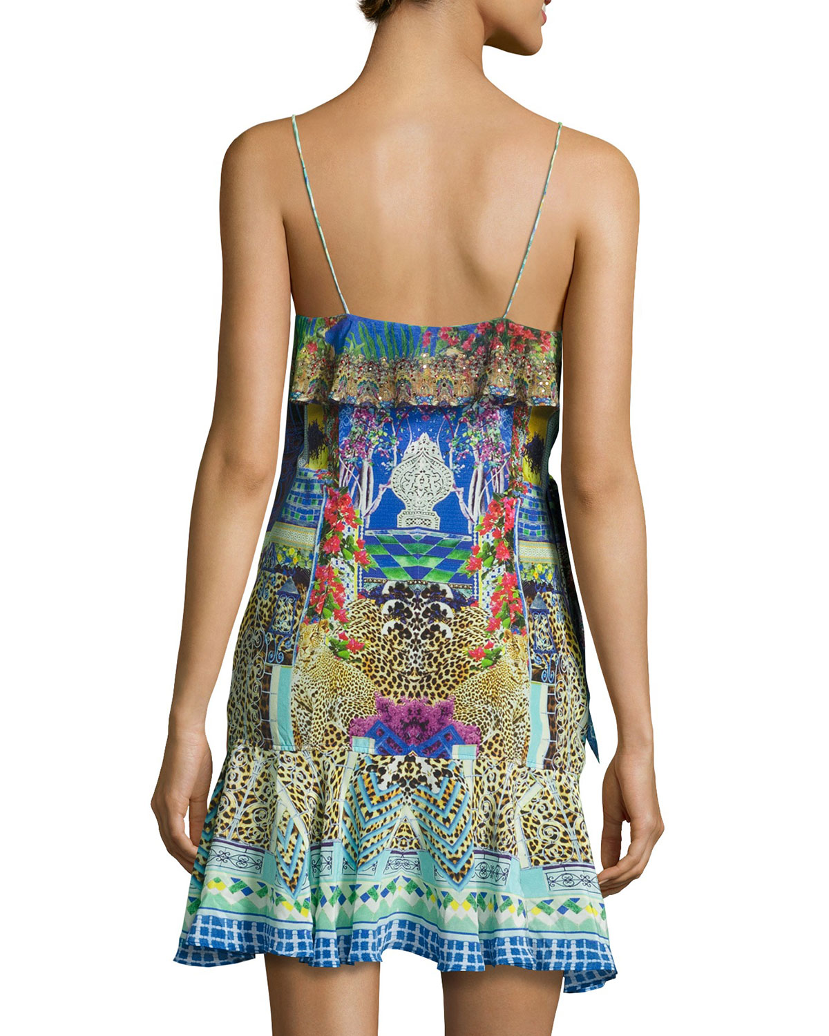 Embellished Crepe Ruffle Wrap Dress, Bohemian Bounty