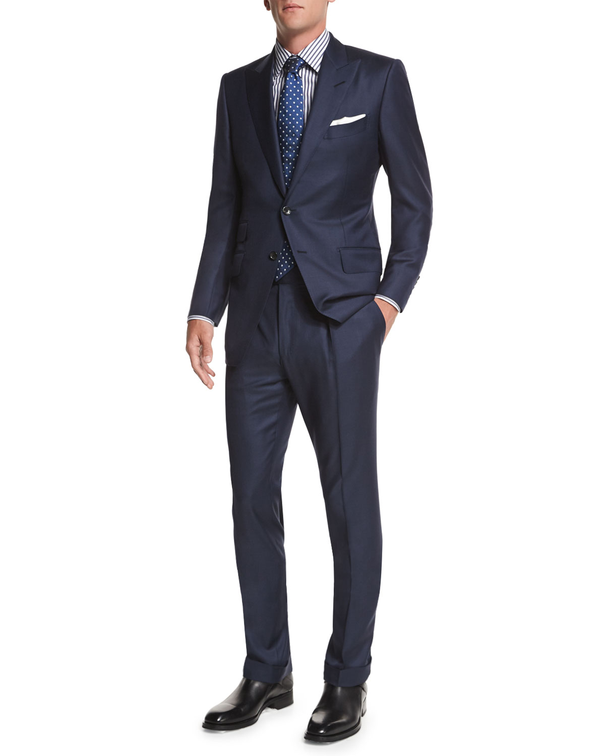 O'Connor Base Sharkskin Two-Piece Suit, Navy