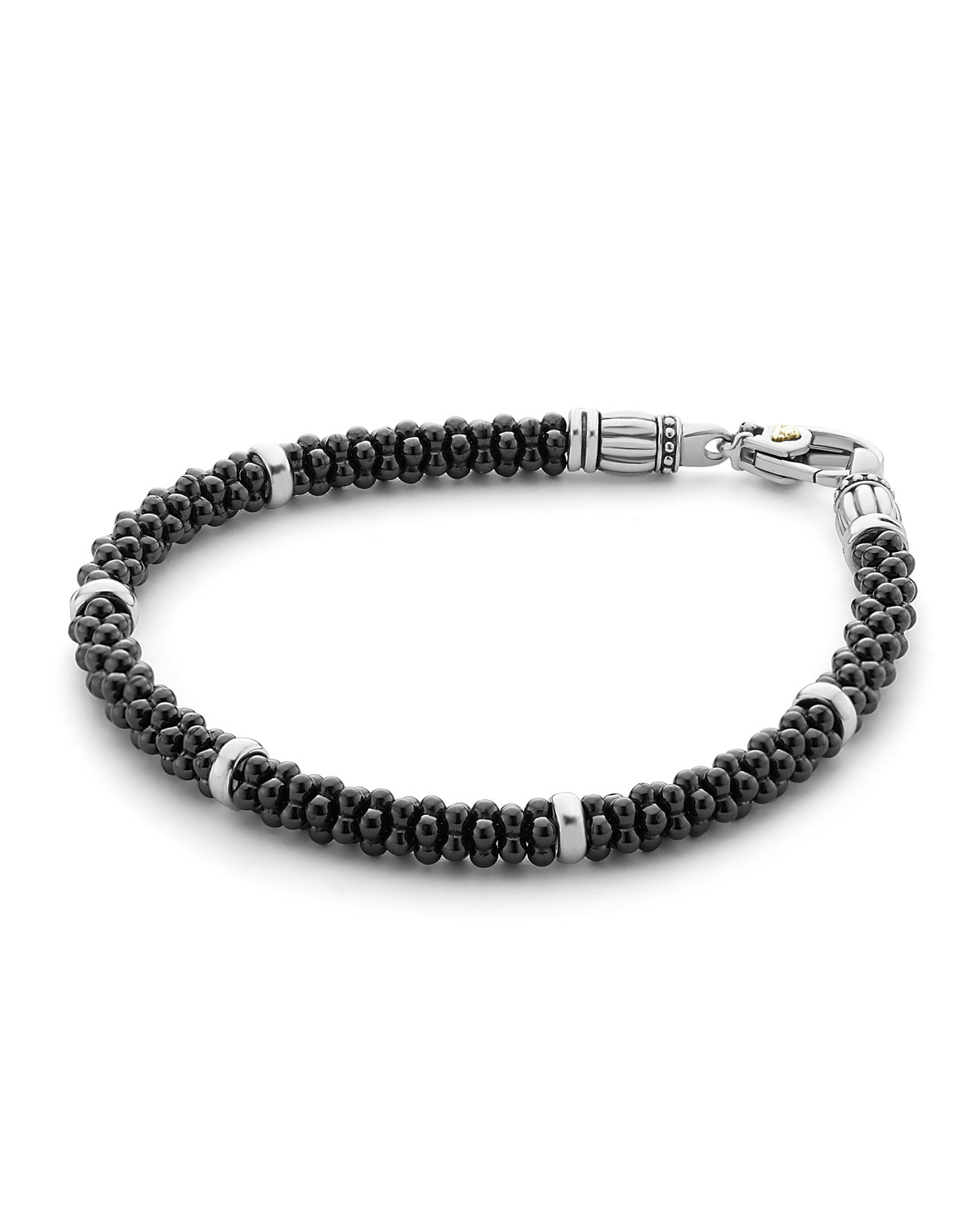 Ceramic Black Caviar Beaded Bracelet, 7"