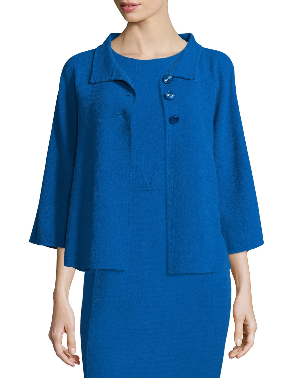 3/4-Sleeve Three-Button Jacket, Cornflower