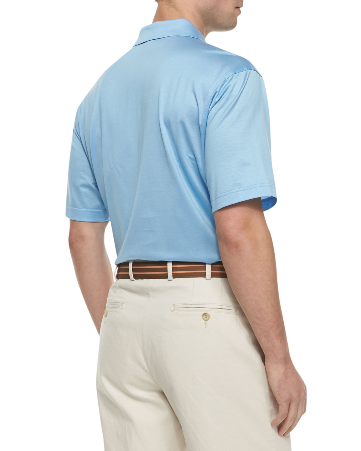 Cotton Short-Sleeve Polo, Blue 