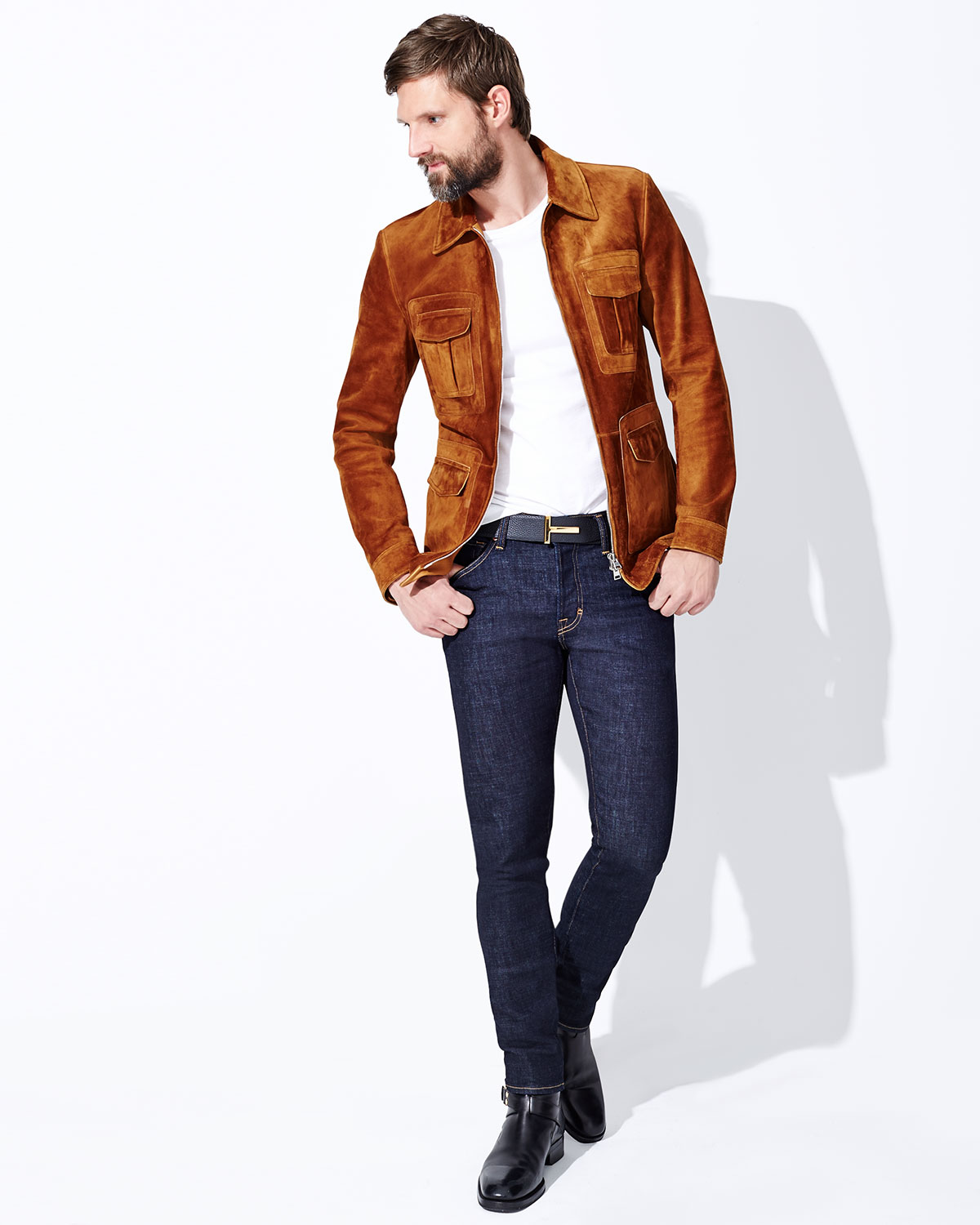 Cashmere-Suede Zip Jacket, Rust