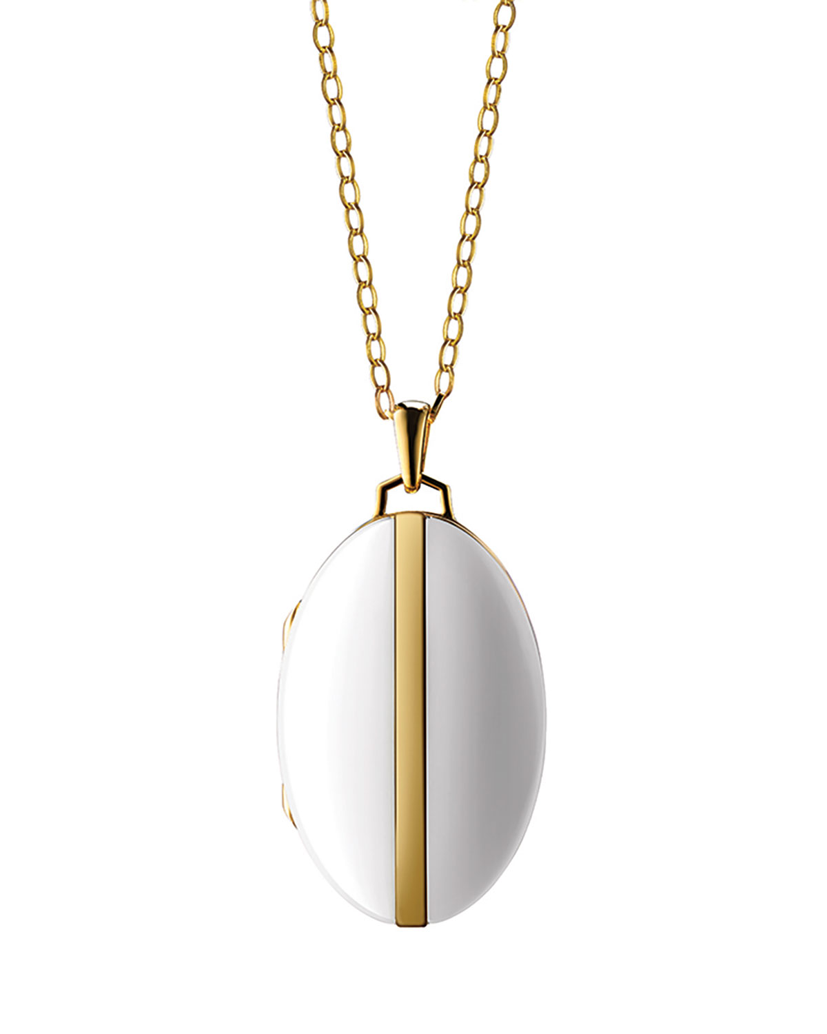 18K Gold Diamond-Striped Ceramic Locket Necklace