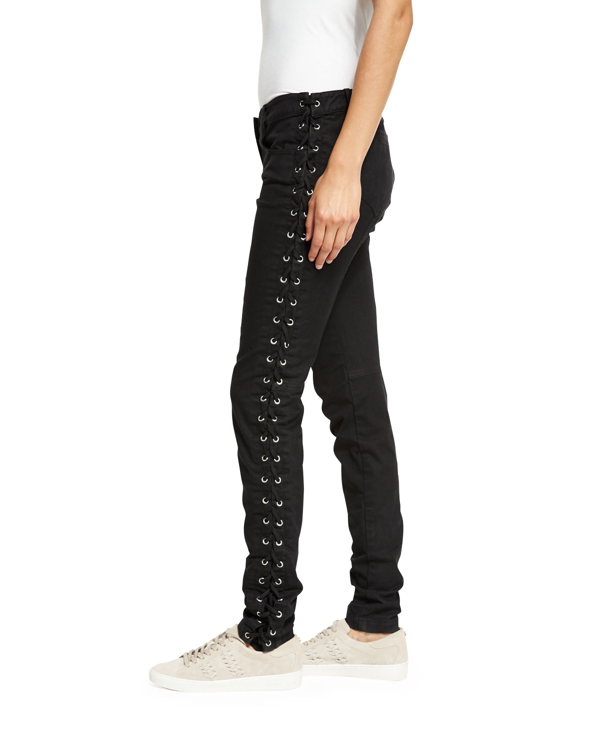 Dent Laced Skinny Jeans, Black