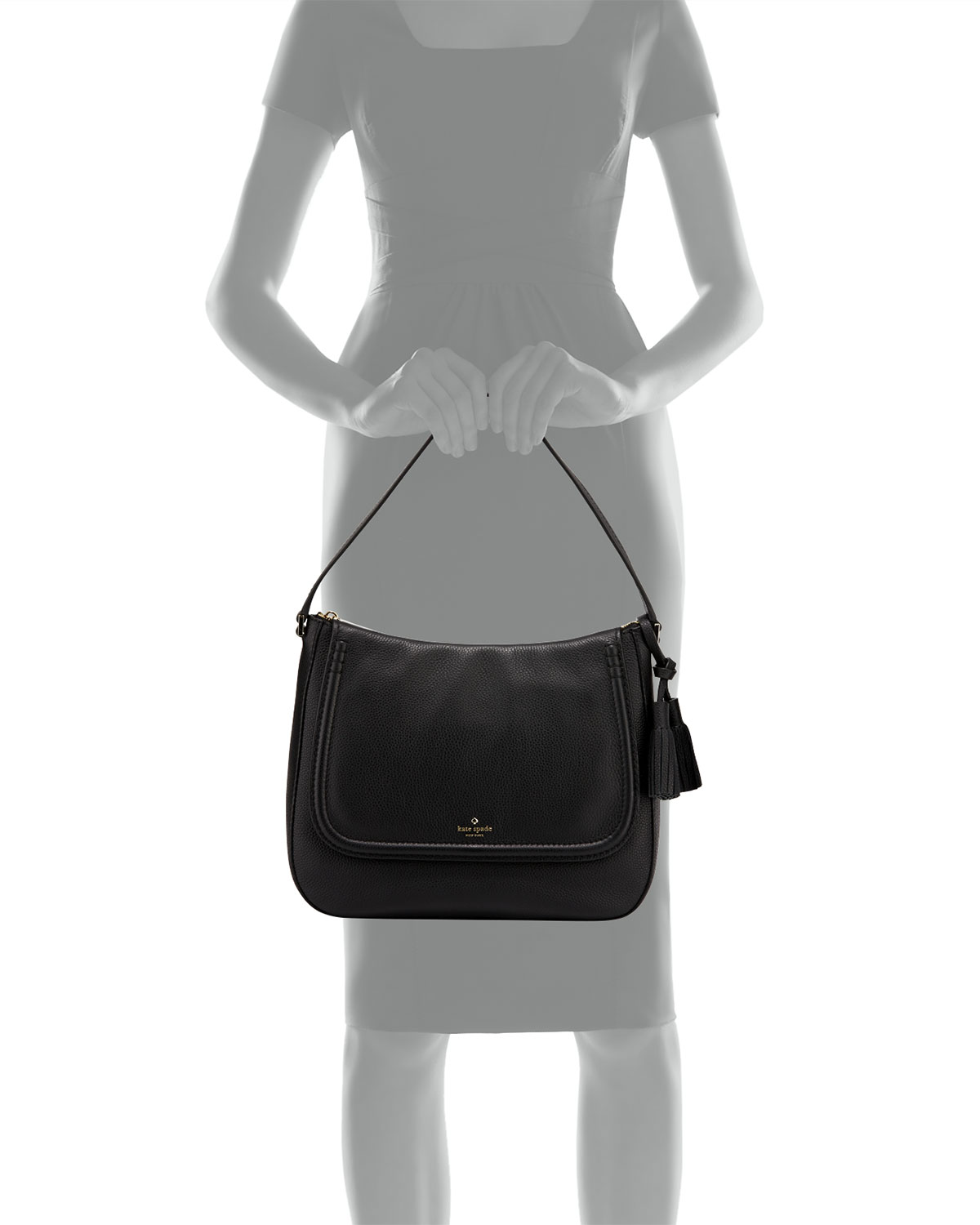 orchard st. treana leather shoulder bag, black/cream