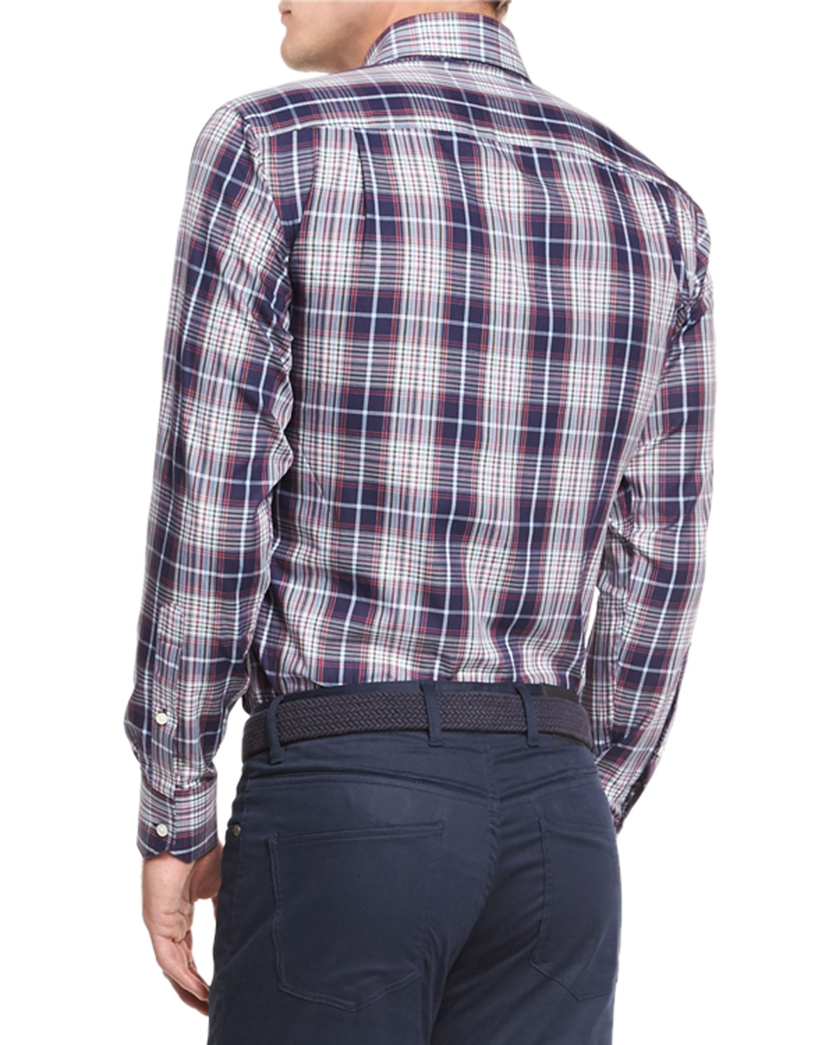 Yorkshire Plaid Sport Shirt, Navy/Pink