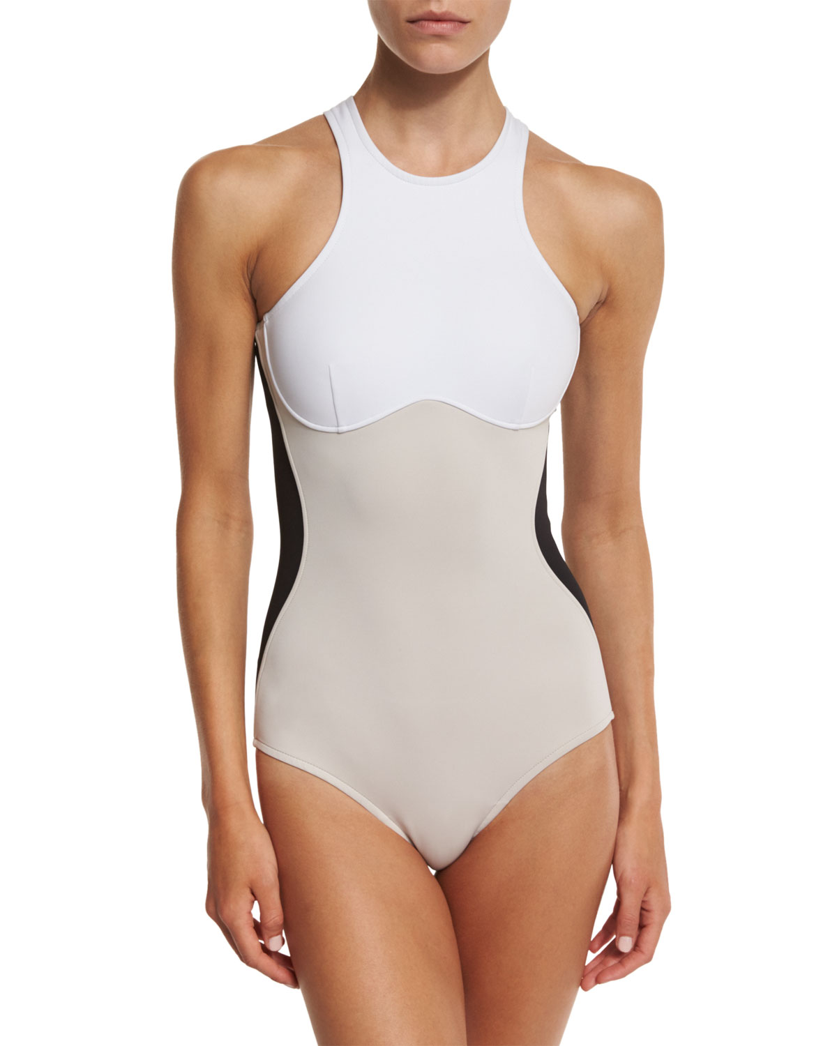 Miracle Colorblock One-Piece Swimsuit, Black/Stone/White