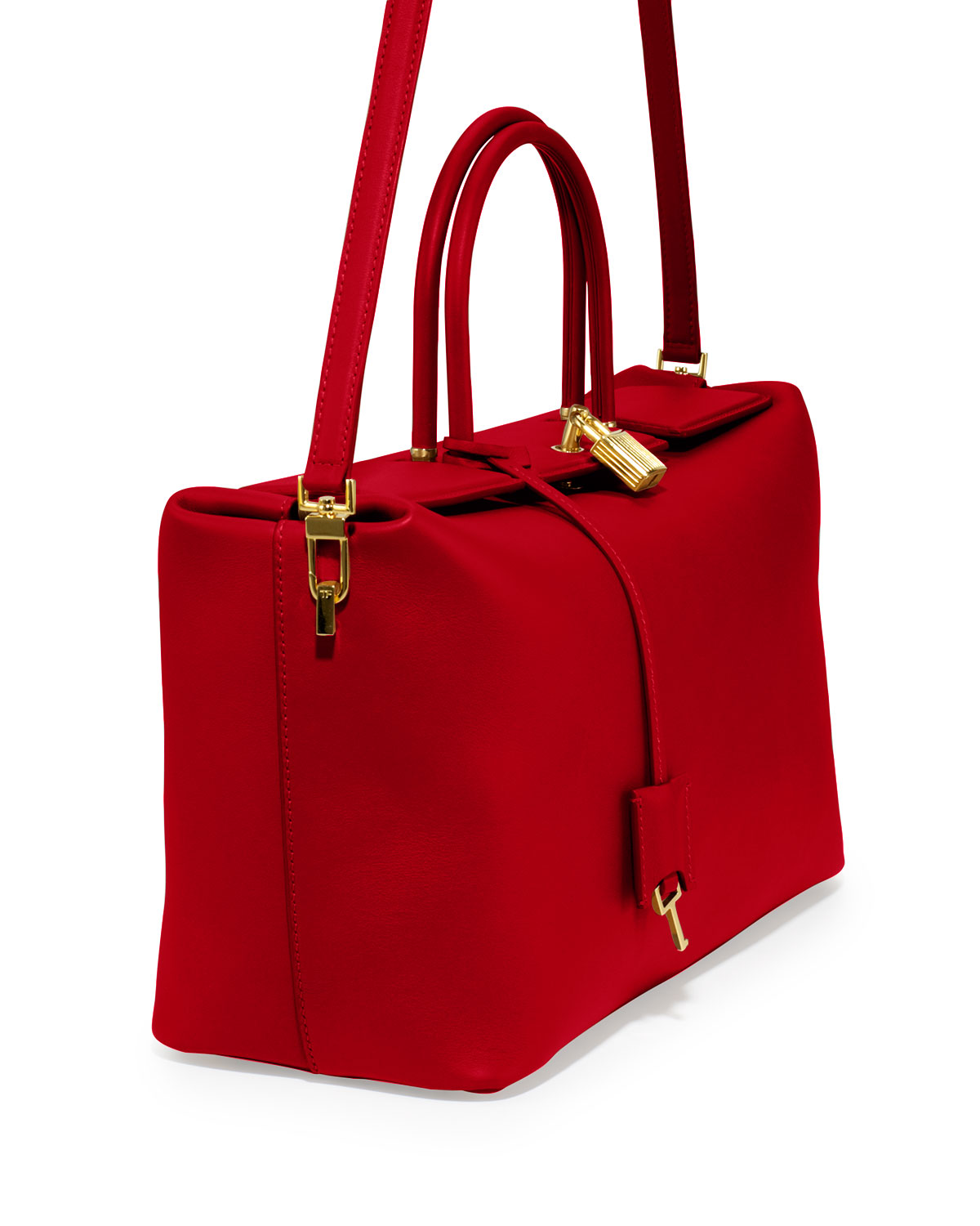 India Medium Leather Satchel Bag, Red