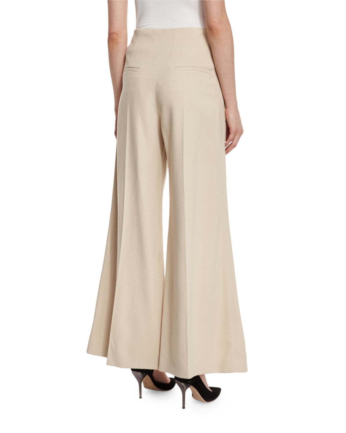 Brad Wide-Leg Crepe Pants, Oyster