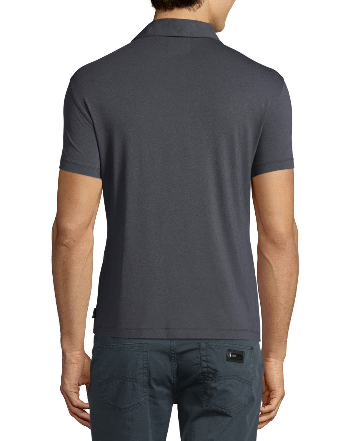 Double-Collar Short-Sleeve Polo Shirt, Charcoal