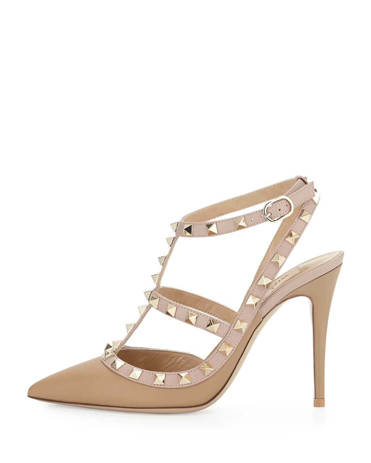 Rockstud Leather T-Strap Pump, Alpaca