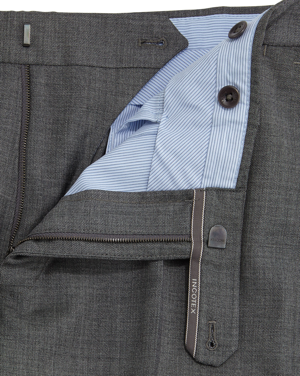 Benson Sharkskin Wool Trousers, Dark Brown