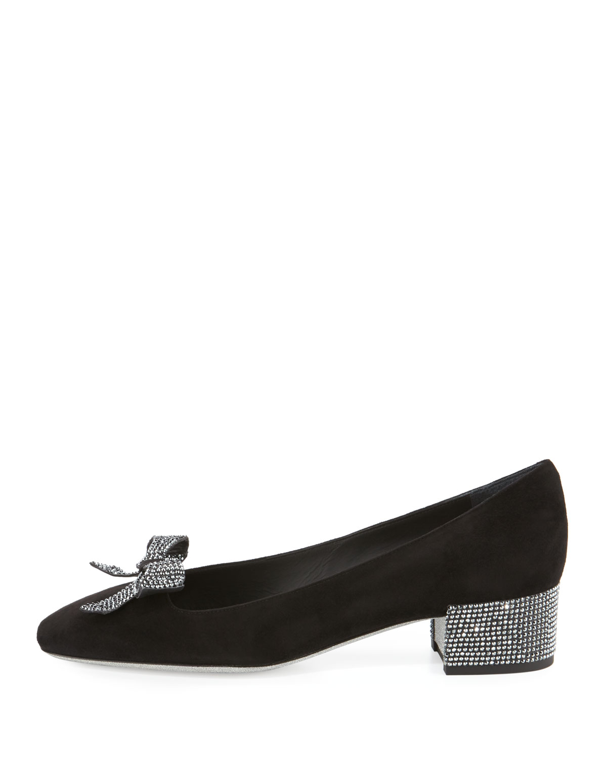 Crystal Bow 30mm Chunky-Heel Pump, Black