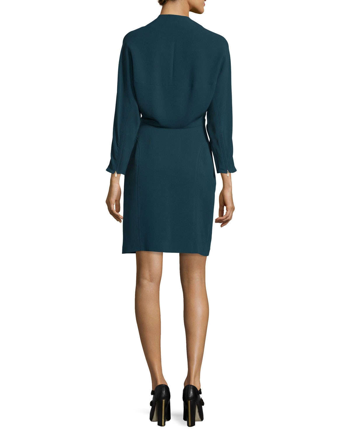 Long-Sleeve Zip-Front Dress, Petrol