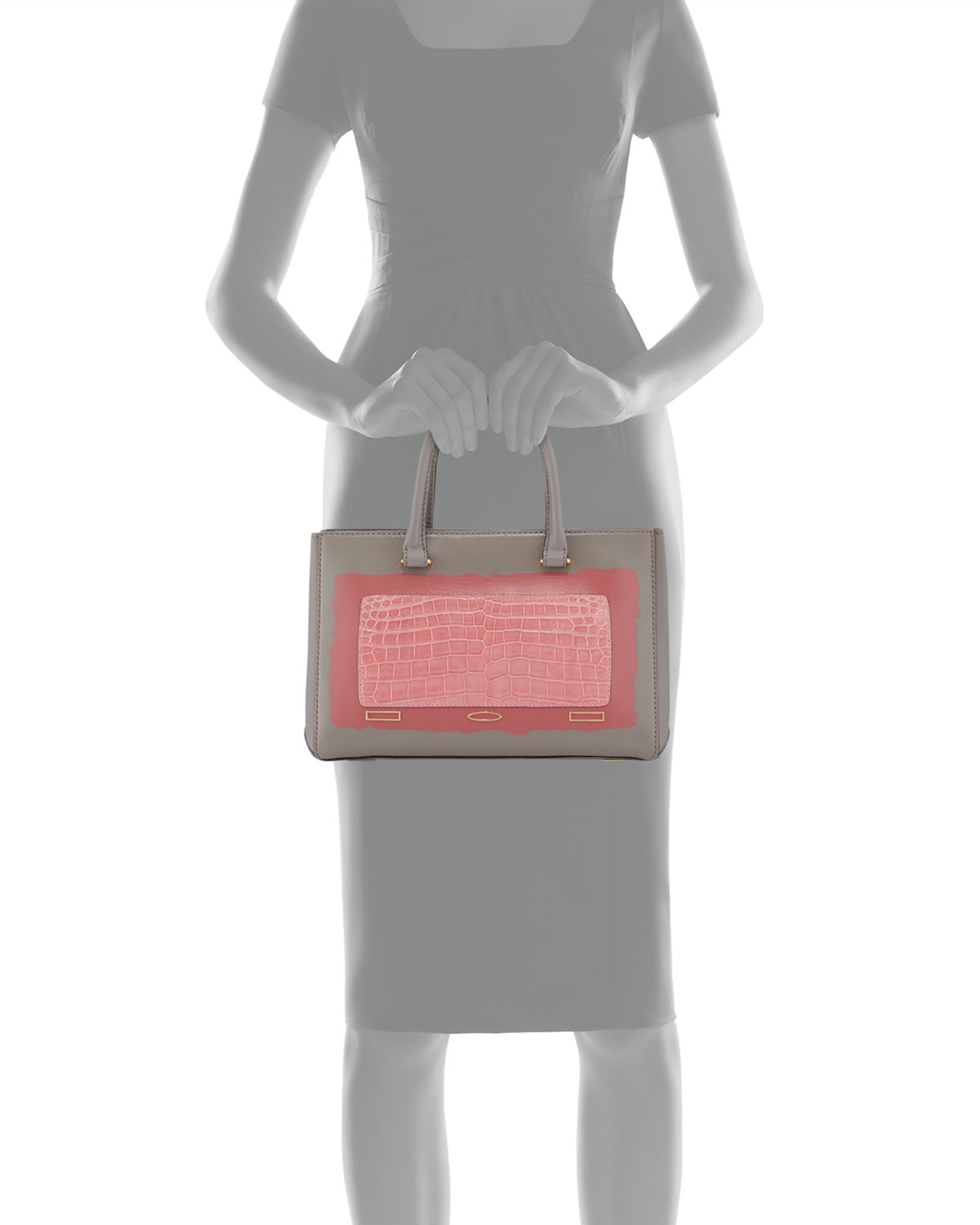 Pandora Demi Vitello & Crocodile Small Tote Bag, Gray/Pink