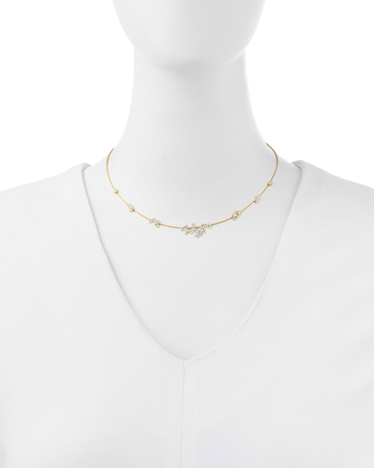 18k Yellow Gold Diamond Confetti Single Wire Necklace