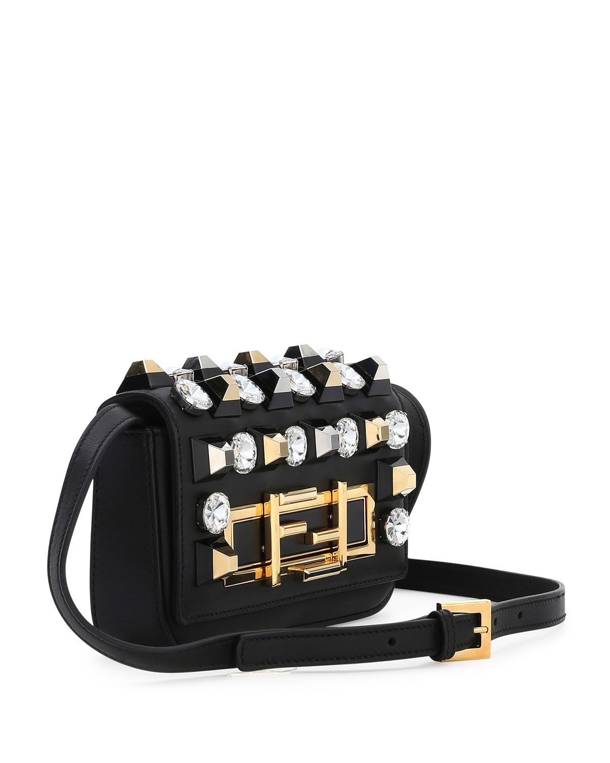 Baguette Mini Studded/Rhinestone Bag, Black Multi