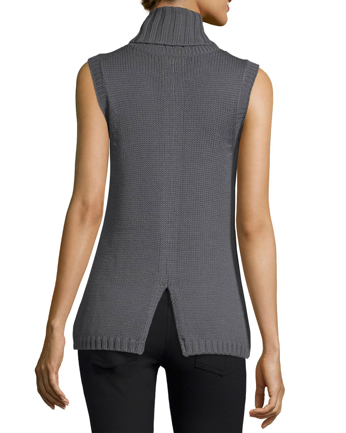 Leah Beaded Sleeveless Cowl-Neck Sweater, Gunmetal