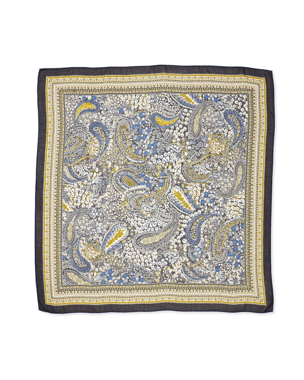 Maxi Carré Paisley Cashmere & Silk Scarf, Blue