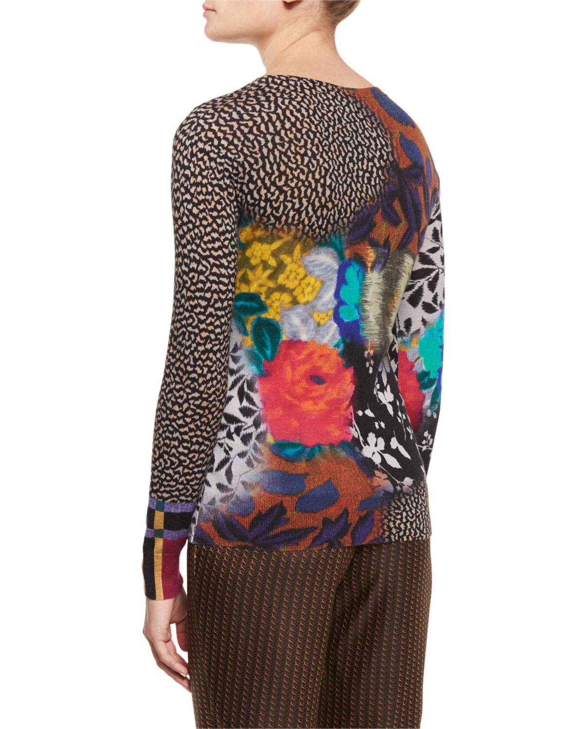 Floral Airbrush-Stamp V-Neck Sweater, Multi