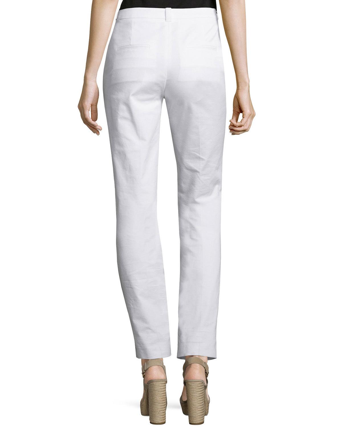 Mid-Rise Slim-Leg Pants, White
