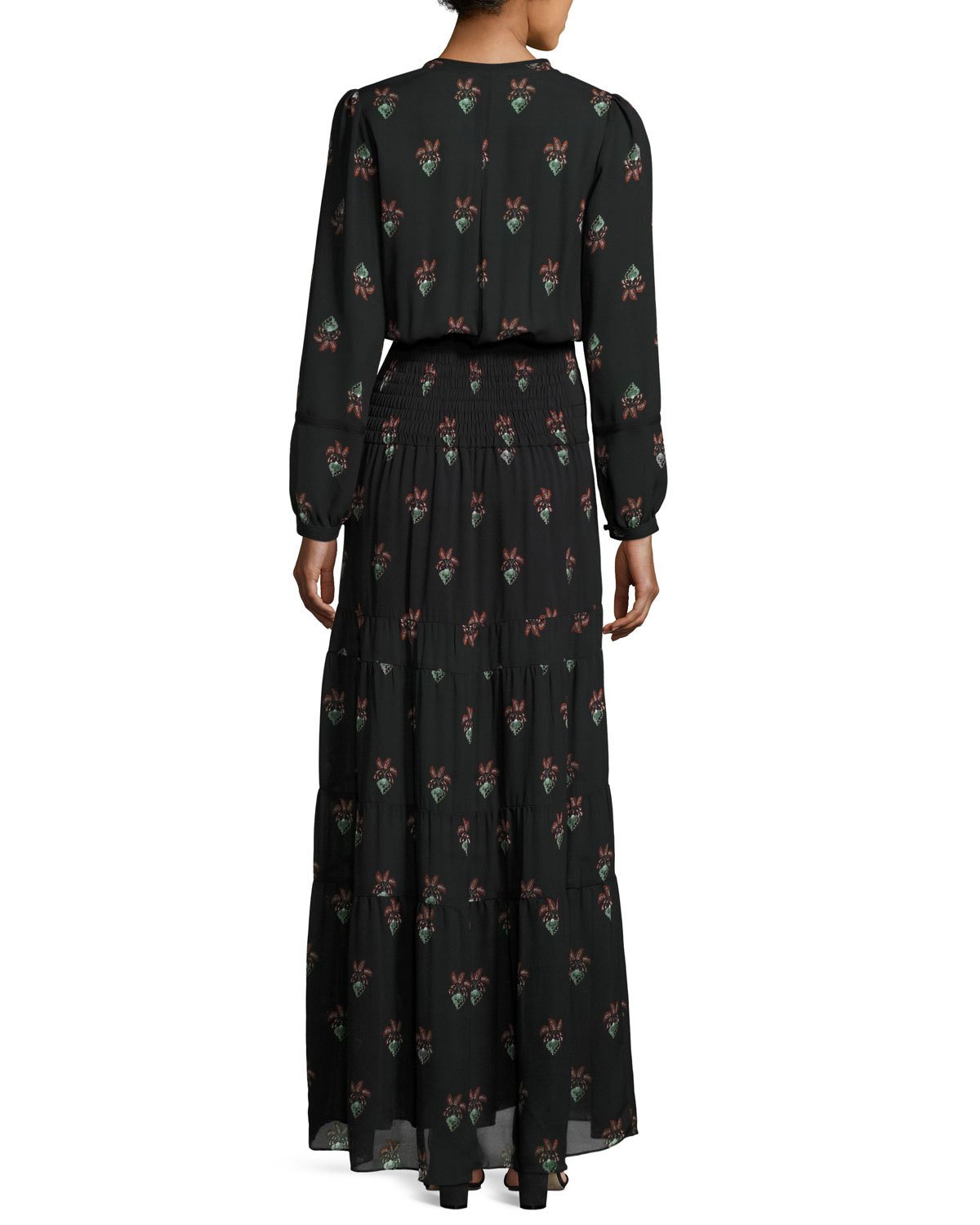 Cosimo Tiered Printed Silk Maxi Dress, Black