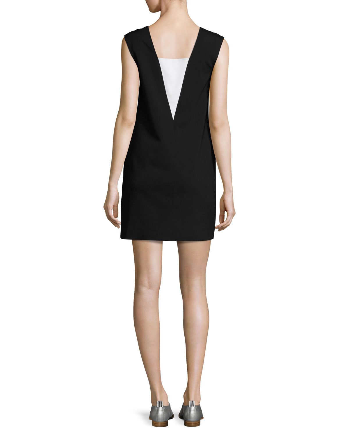 Alma V-Neck Shift Dress, Black