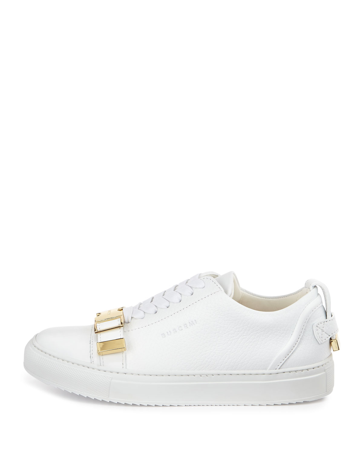 Belted-Toe Leather Tennis Sneaker, White
