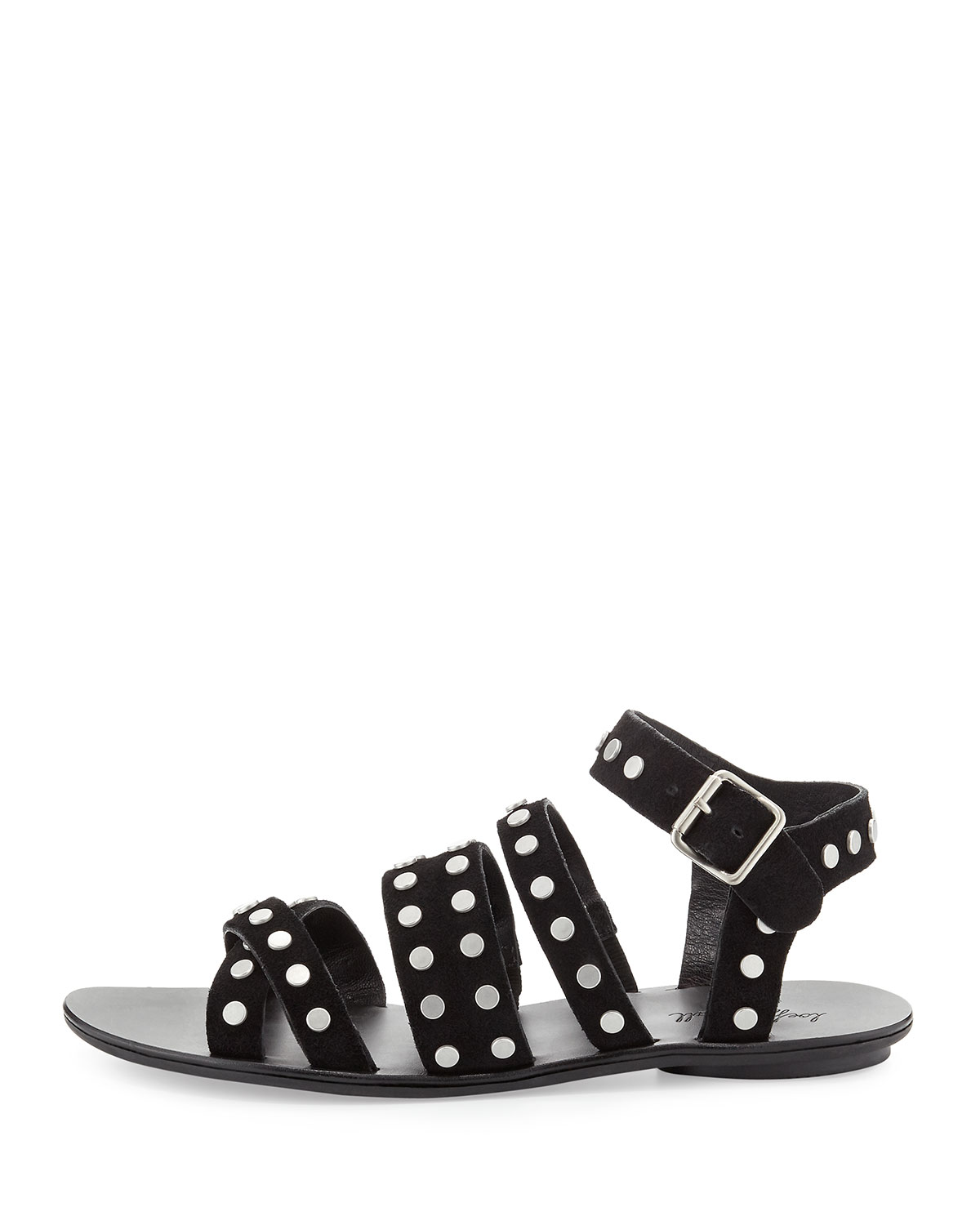 Karin Studded Suede Flat Sandal, Black