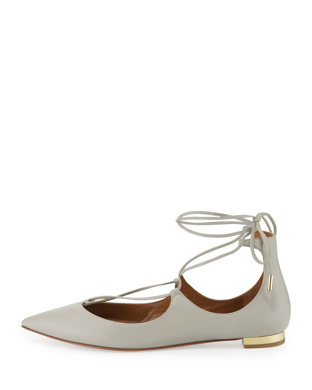 Christy Lace-Up Pointed-Toe Flat, Light Gray