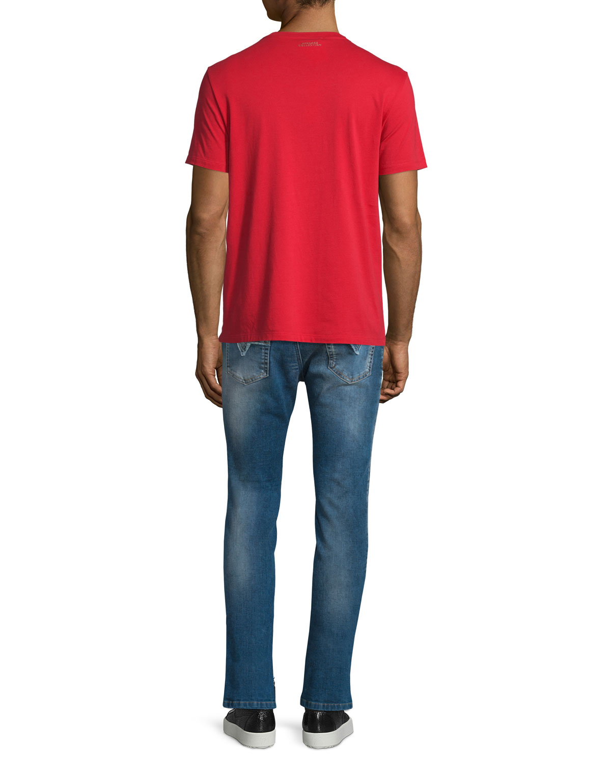 Destroyed Skinny-Leg Bleached Denim Jeans, Blue