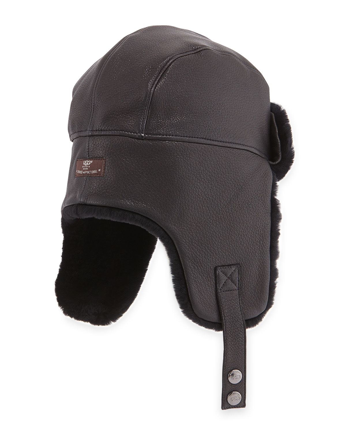 corbett leather trapper hat, black