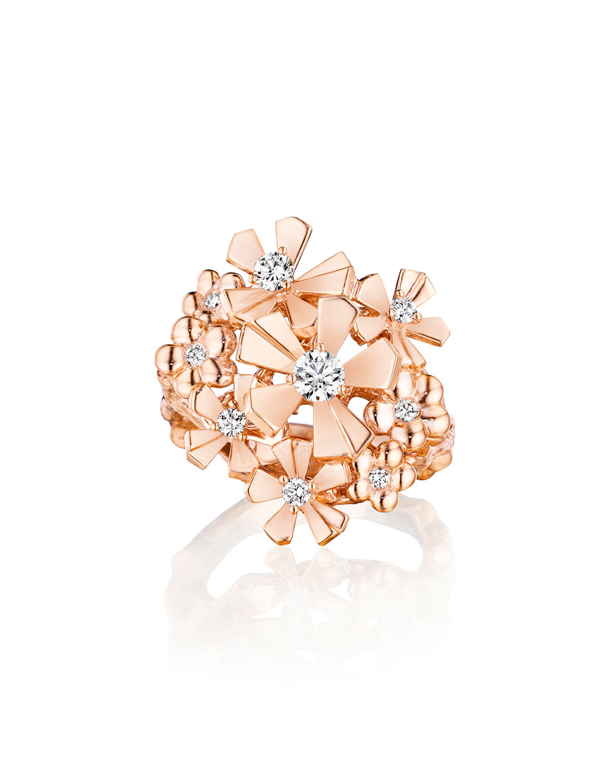 Wonderland 18K Rose Gold Diamond Orchid Ring, Size 6