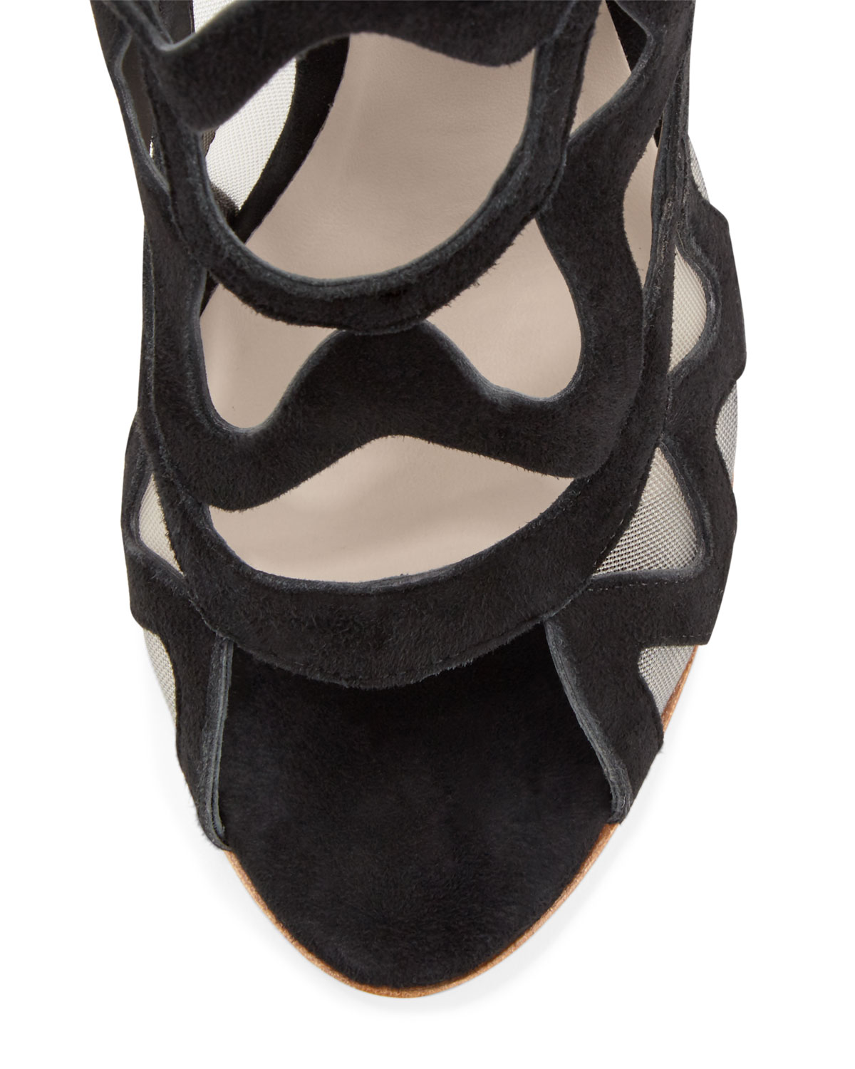 Mila Suede Cutout Peep-Toe Bootie, Black